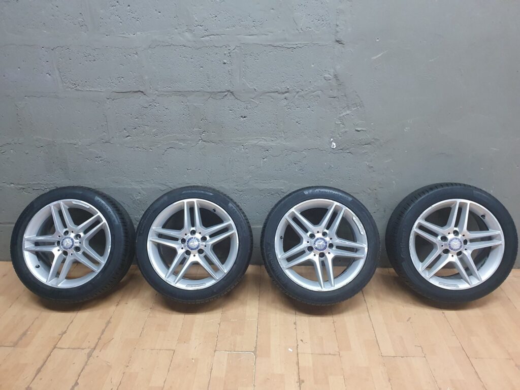Set of 4 Mercedes AMG alloy wheels with Continental ContiSportContact 225/45 R17 tyres — used, curb rash & tyre cracking