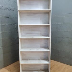 Tall Whitewashed Wooden Bookcase / Shelving Unit – 237 x 90 x 28 cm, fixed shelves