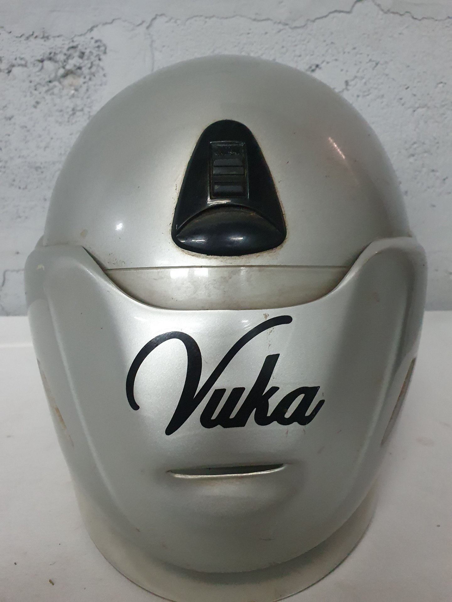 Vuka open‑face motorcycle/scooter helmet (Size M, TA360 tag, silver) – used, visor included