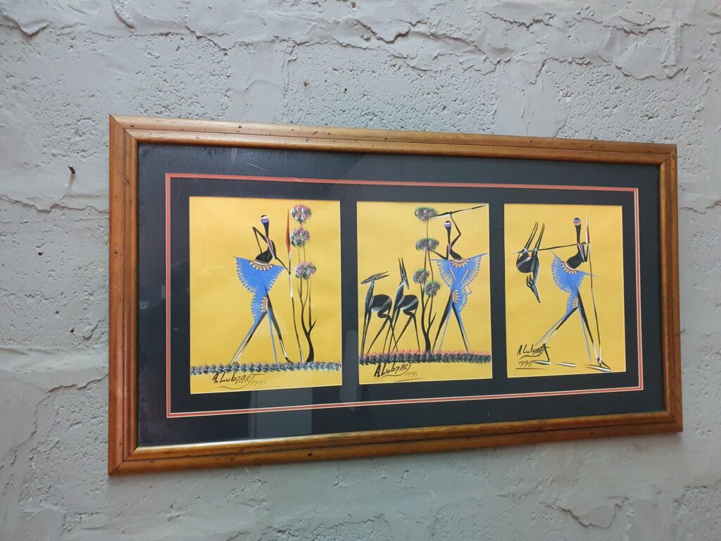 Signed A. LubtArt (1996) Framed original hand‑painted three-panel composition — 55 x 102 cm