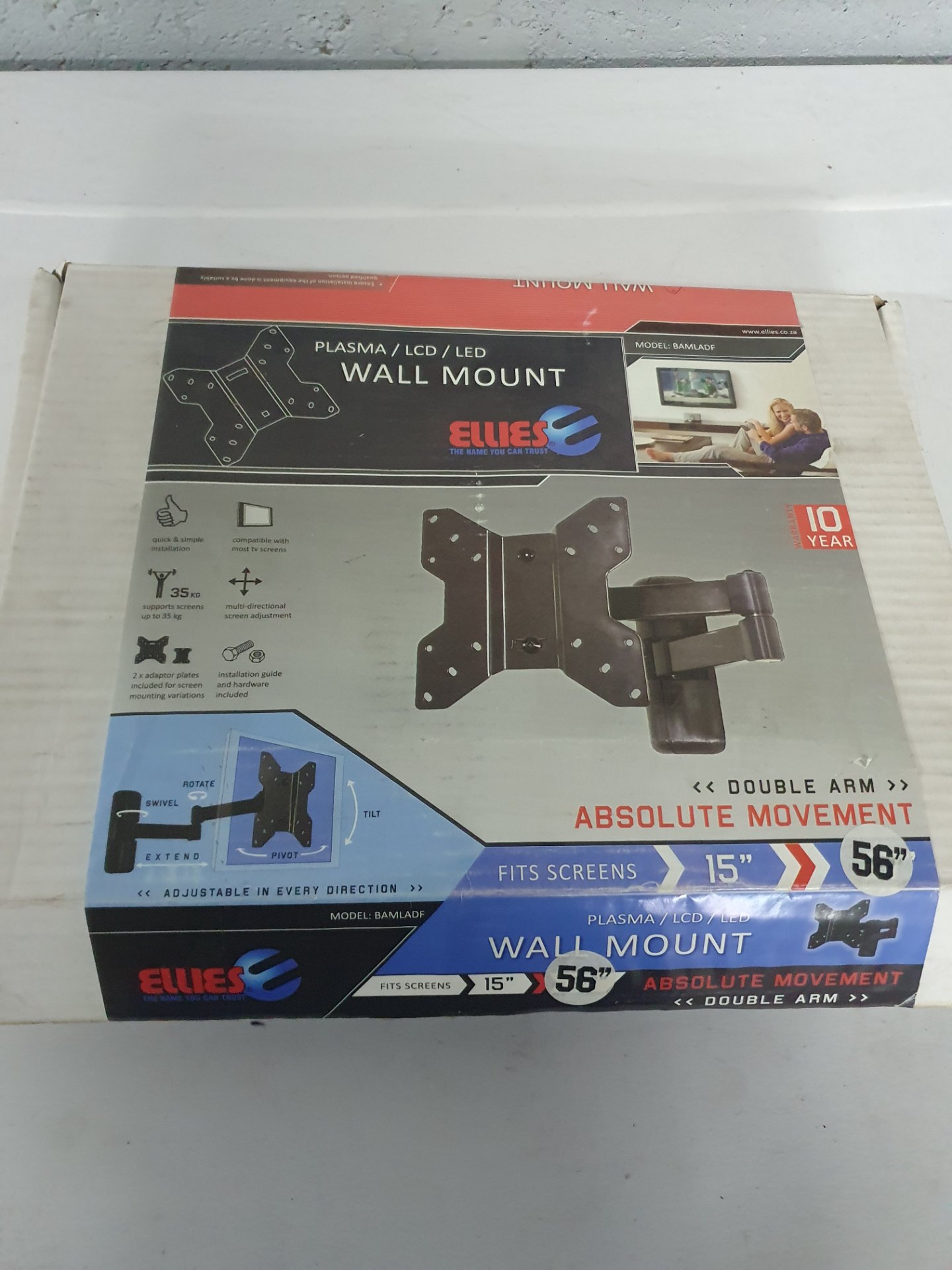 Ellies Double‑Arm TV Wall Mount (model BAMLADF) – boxed, manual & partial hardware, used, untested