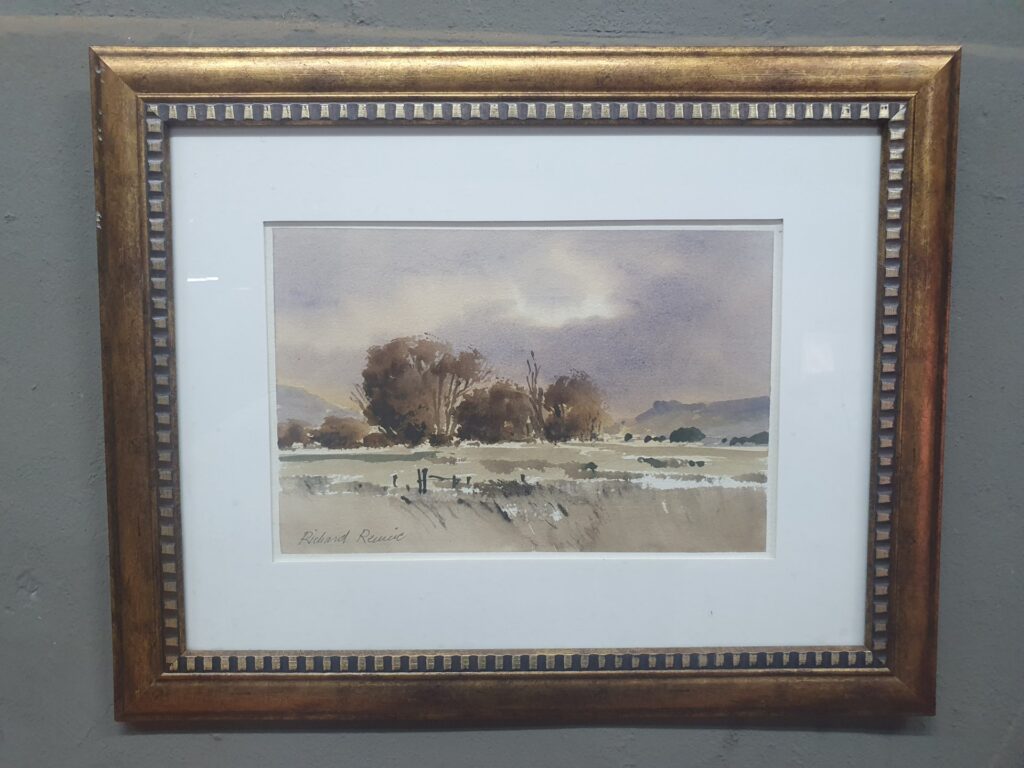 Framed signed watercolour landscape by Richard Rennie — small glazed study, 50 × 40 × 1 cm (framed)