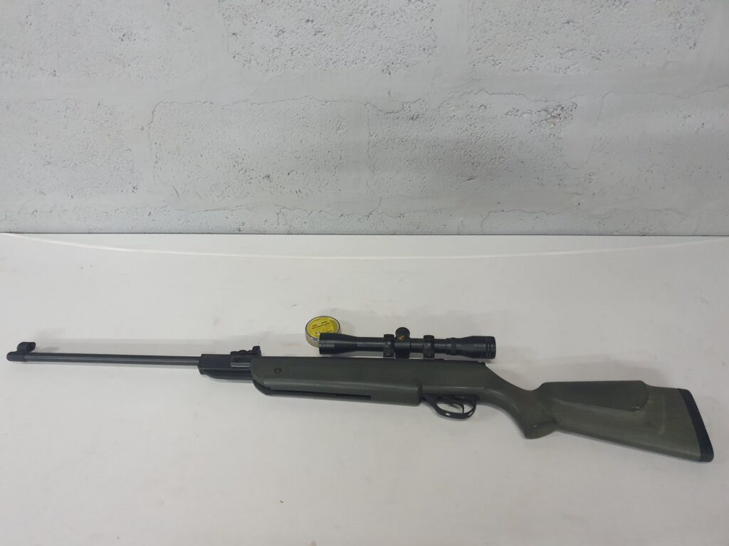 Quattro Trigger .177 (4.5mm) air rifle with mounted scope — seller-tested, pellets included (count unknown)