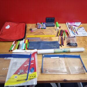 Large Joblot of Office Stationery – assorted pens, pencils, rulers, pouches, Pilot exam pad & small electronic device (Untested)