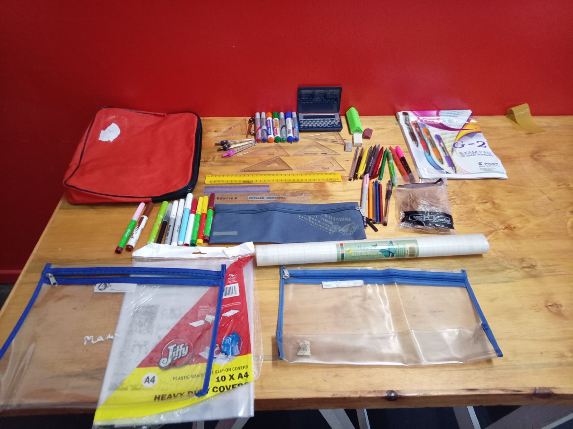 Large Joblot of Office Stationery – assorted pens, pencils, rulers, pouches, Pilot exam pad & small electronic device (Untested)