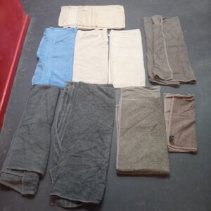 Lot of 9 Assorted Used Towels — Bath & Hand, Mixed Colours, Light Wear & Stains