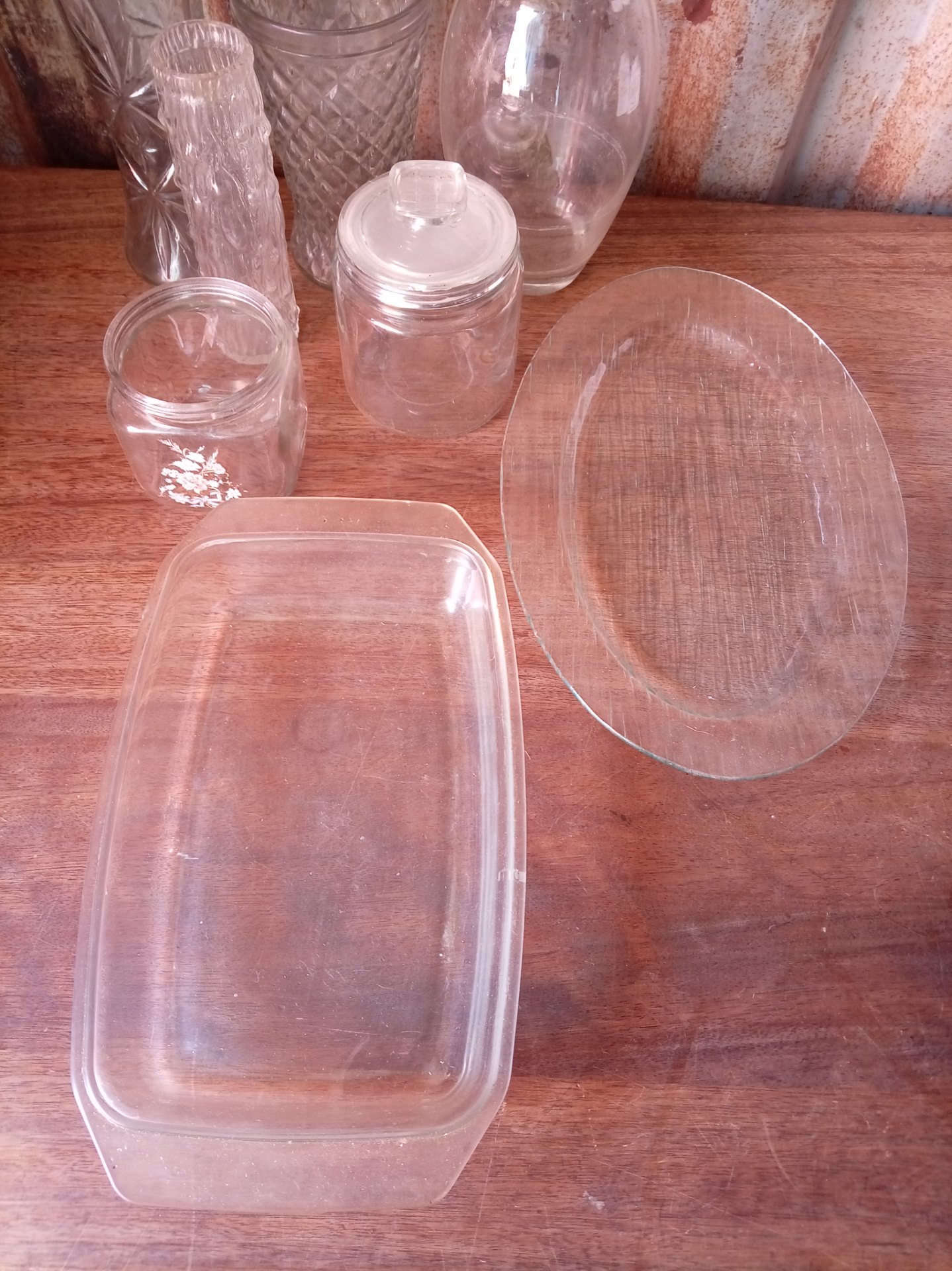 Joblot of Mixed Glassware — Assorted Vases, Jars, Oval Plate & Rectangular Dish