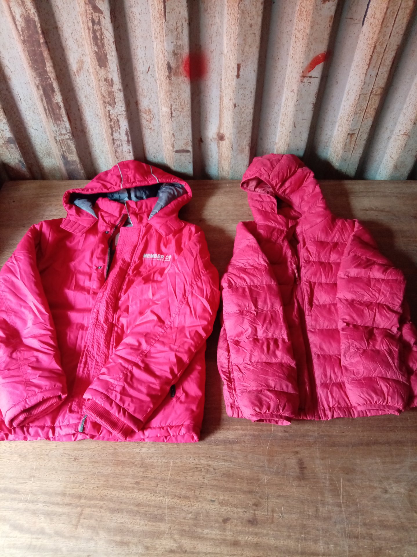 Lot of 2 Children’s Pink/Red Padded Hooded Jackets — Okaïdi 12A (150cm) + Uniqlo 150cm