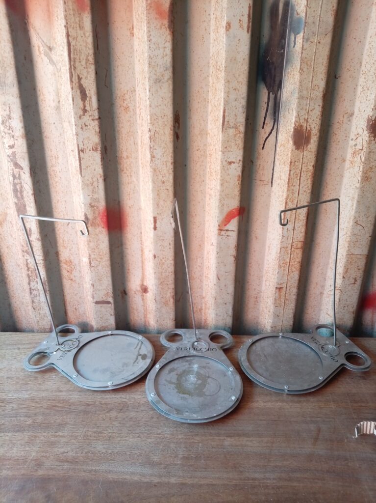 3 x VERUCCIO Meat Espitada Stands — metal serving/display stands (used, needs cleaning)