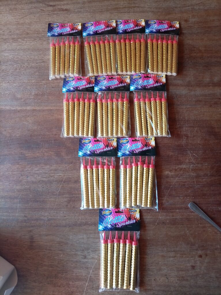 10 x Roshni Bottle Sparklers (6 PCS per pack) — 60 sparklers total · New / sealed · UN0336 1.4G