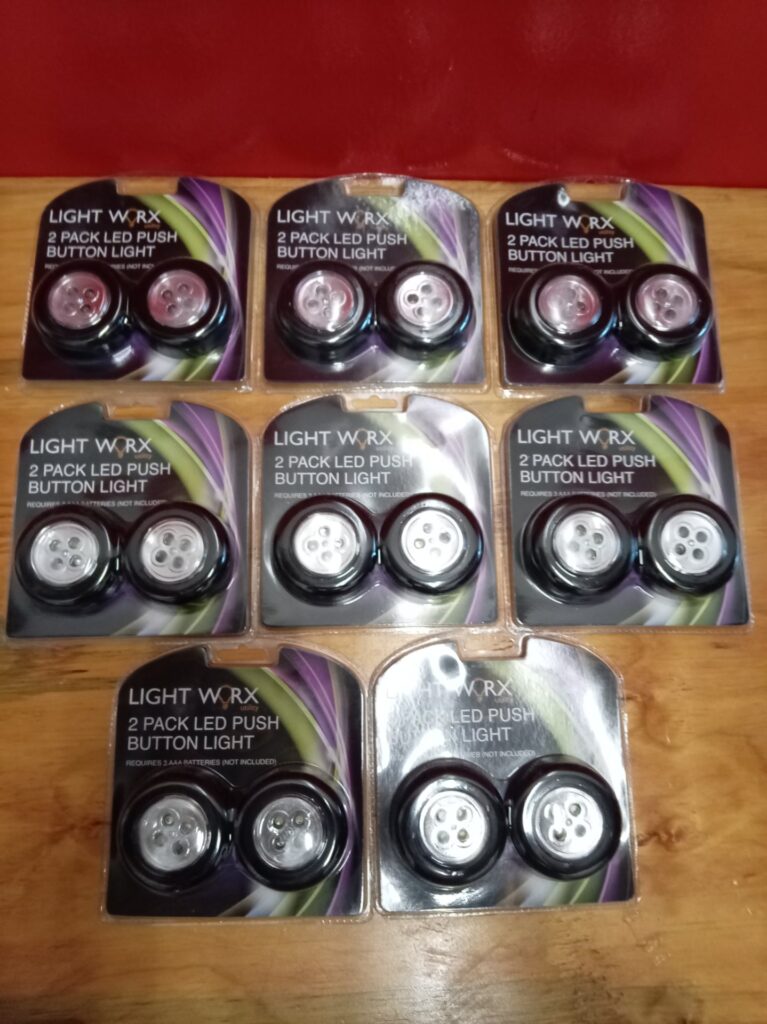 8 x Light Worx 2‑Pack LED Push Button Lights — Brand New, Sealed (16 lights)