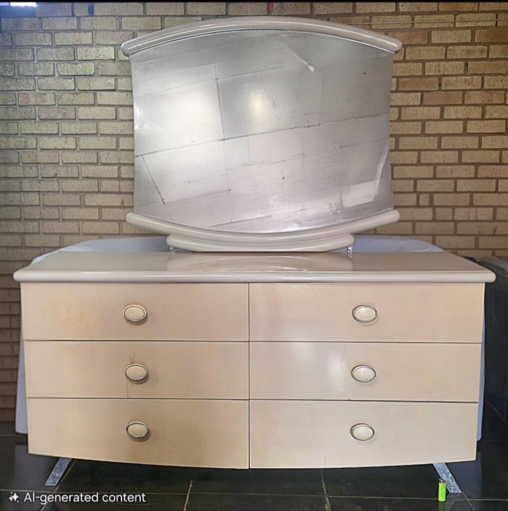 6-drawer bedroom dresser with attached mirror — 170 × 50 × 85 cm (dresser), 175 cm high with mirror