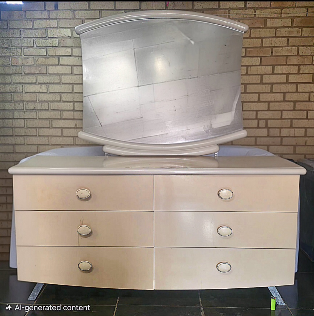 6-drawer bedroom dresser with attached mirror — 170 × 50 × 85 cm (dresser), 175 cm high with mirror
