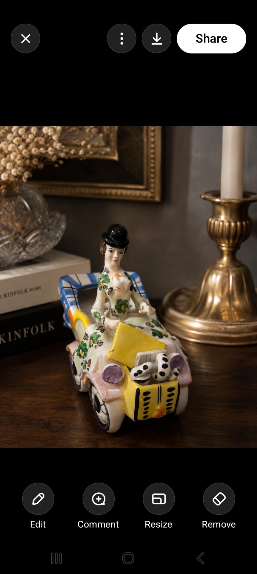 Vintage Italian figural lady-in-car ceramic planter / desk tidy — marked ITALY, hand-painted (seller: Febland 1960s)