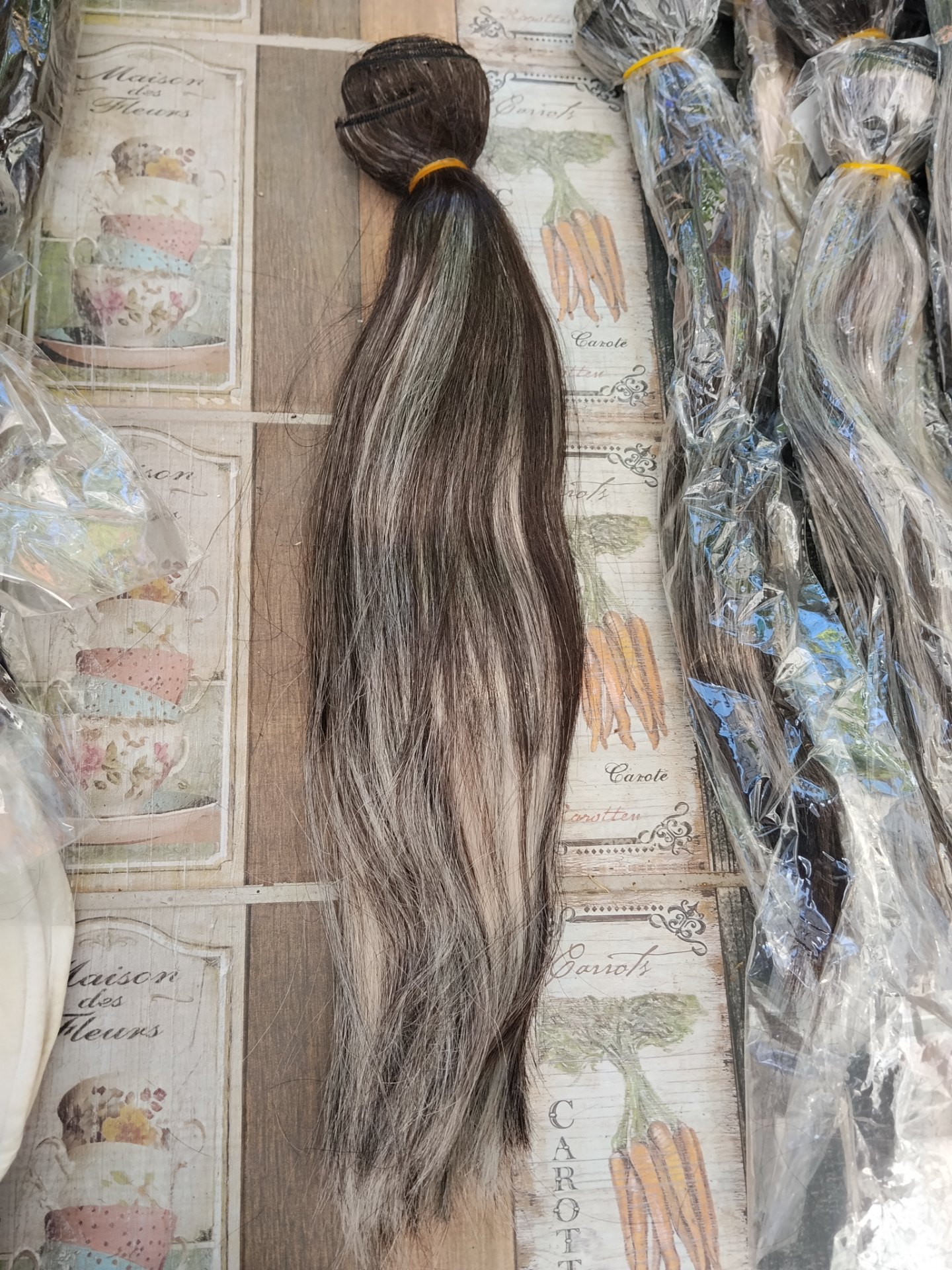 Lot of 13 Synthetic Hair Bundles — Individually Wrapped, 30–40 cm, Assorted Dark/Grey Tones
