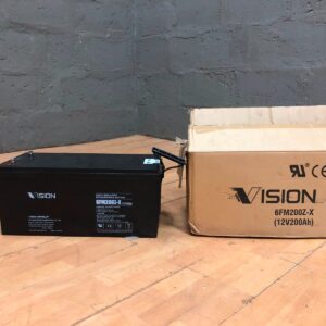 Vision 6FM200Z-X 12V 200Ah VRLA Sealed Lead‑Acid Battery — with original box, terminals & strap