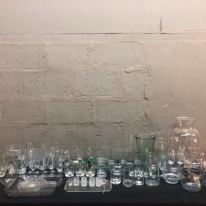 Mixed Assorted Glassware Lot – approx. 66 pieces (vases, wine & shot glasses, bowls, trays, jugs)