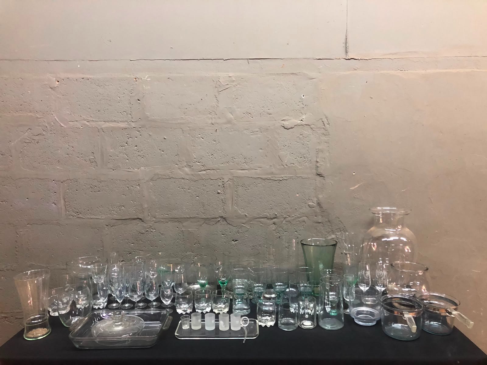 Mixed Assorted Glassware Lot – approx. 66 pieces (vases, wine & shot glasses, bowls, trays, jugs)