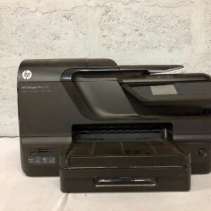 HP Officejet Pro 8600 All-in-One Printer — Powers on; Touchscreen shows 'Printer Failure'; ADF + Flatbed; Cartridges Included (No Power Cable)