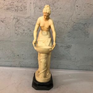 66 cm  Venus of Cnido/ Bather with Basin Alabaster Resin Sculpture Crafted in Italy by the Renowned Sculptor A. Santini  on an Octagonal Wooden Base