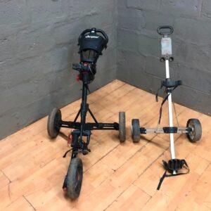 Pair of Golf Push Trolleys — Clicgear Model 3.0 (black) + unbranded silver trolley, used