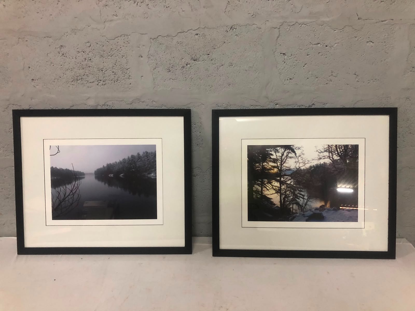 Pair of Framed Landscape Photographic Prints — Black Frames, Double Mats, Glass (Sold as Pair)
