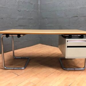 Cantilever Office Desk with Light Laminate Top, Chrome Tubular Frame & 2-Drawer Metal Pedestal (160 x 80 x 75 cm)