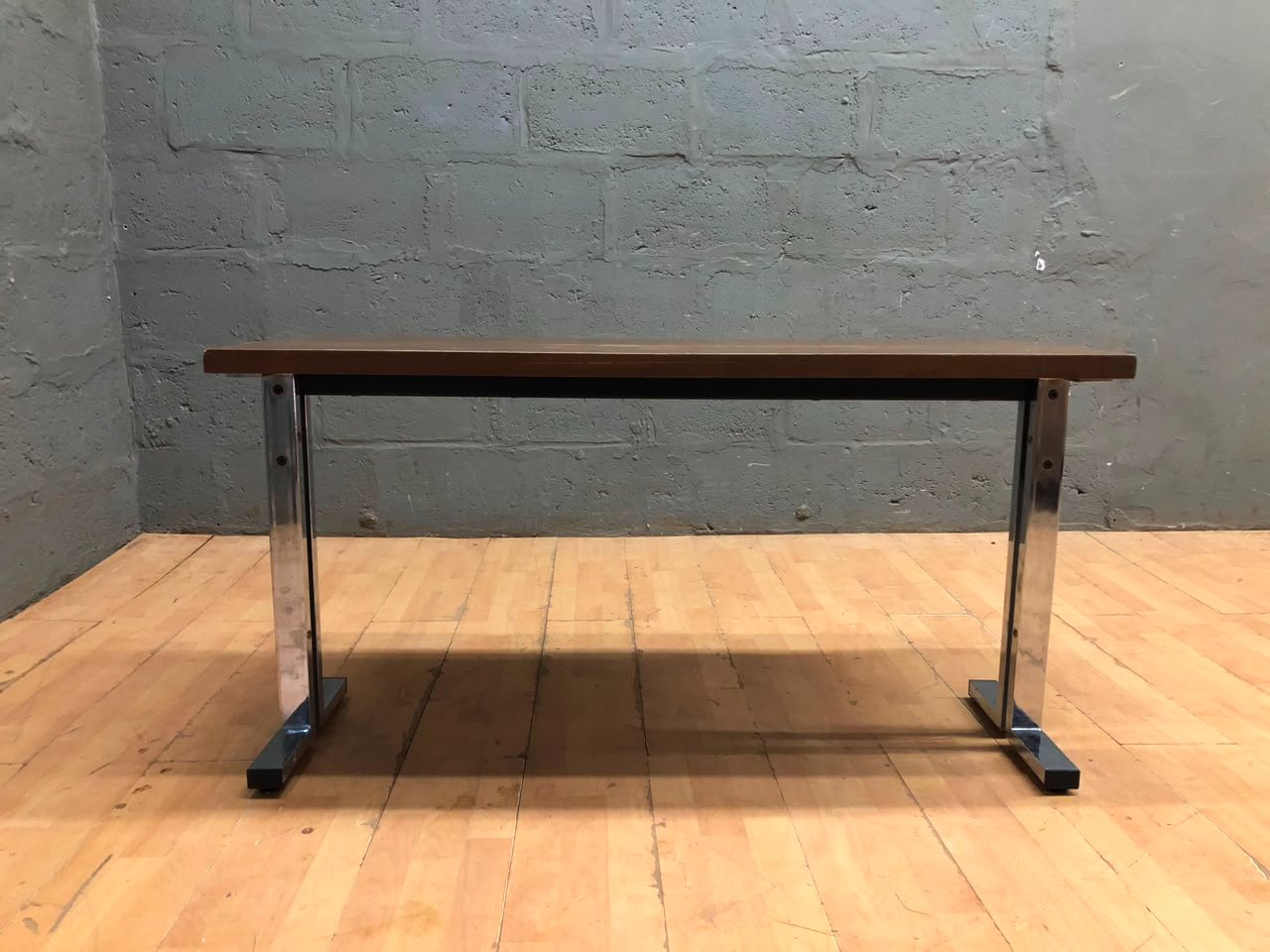 Rectangular Veneer-Top Table with Chrome T-Legs — 125 x 55 x 67 cm, Well-Used