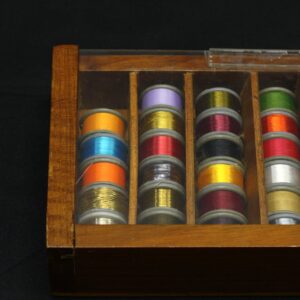 Lot: Multi-coloured Cotton Thread Reels in Wooden Divided Display Case (approx. 20+ spools)