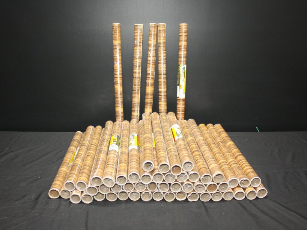 Bulk lot wood‑grain self‑adhesive contact paper rolls — approx 1m x 450cm each (as‑is, some dented cores)