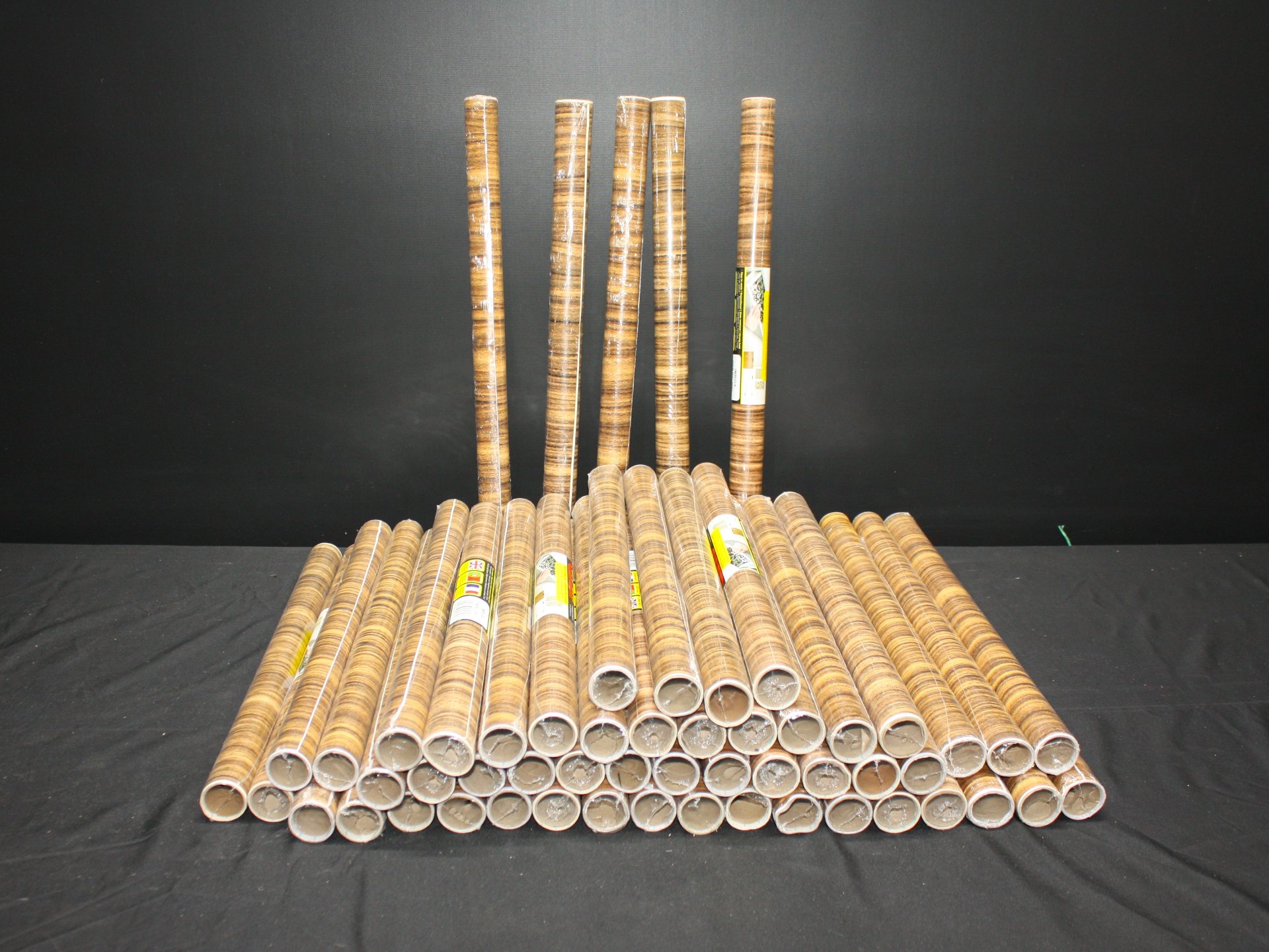 Bulk lot wood‑grain self‑adhesive contact paper rolls — approx 1m x 450cm each (as‑is, some dented cores)