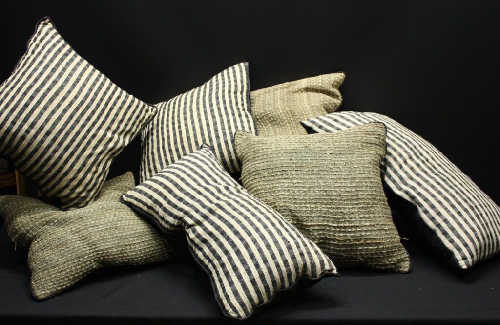Assorted Lot of Striped + Textured Scatter Cushions — Inner Pads Included, Zip Covers, Used (fraying visible)