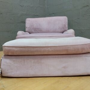 Pale-pink Upholstered Armchair + Ottoman — Removable Cushions, Used (116 x 92 x 80 cm)