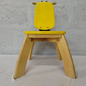 Children's Wooden Giraffe Stool / Chair – Yellow Painted Seat & Character Backrest