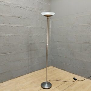 Tall torchiere floor lamp — frosted glass bowl shade, metal pole & weighted base, 182 cm, working