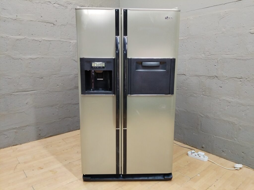 LG GR-267THF Side-by-Side Refrigerator-Freezer with Ice & Water Dispenser — Working, some dents & rear insulation exposed