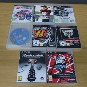 Lot of 8 PlayStation 3 (PS3) Game Discs in Slim Cases – Rocksmith, Guitar Hero titles, Lego Rockband, Gran Turismo 5, Tiger Woods PGA Tour 08