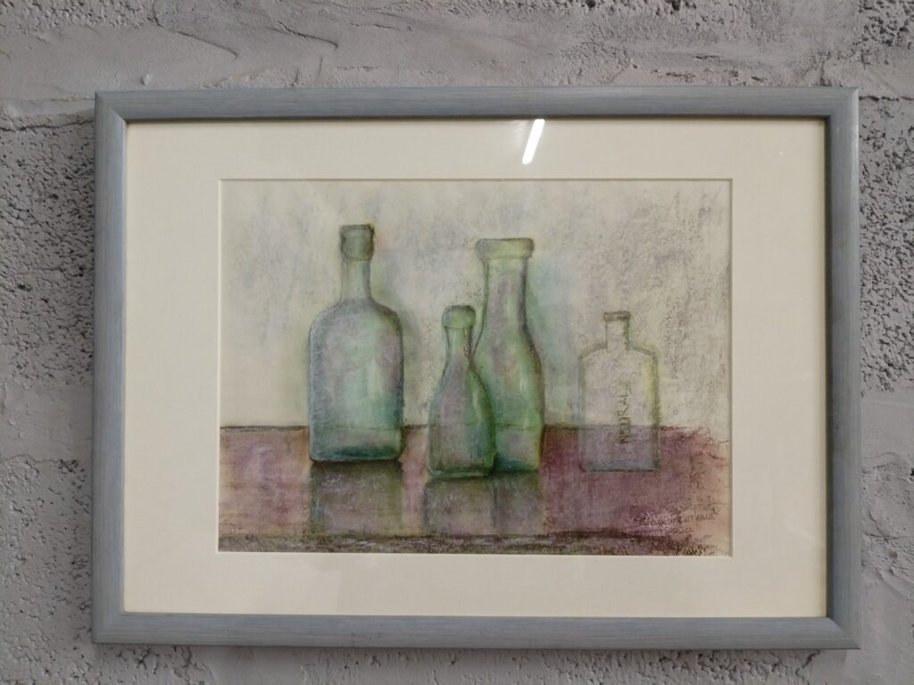 Framed signed limited-edition print – bottle still-life, signed & dated 2020, framed (55 x 40 cm)