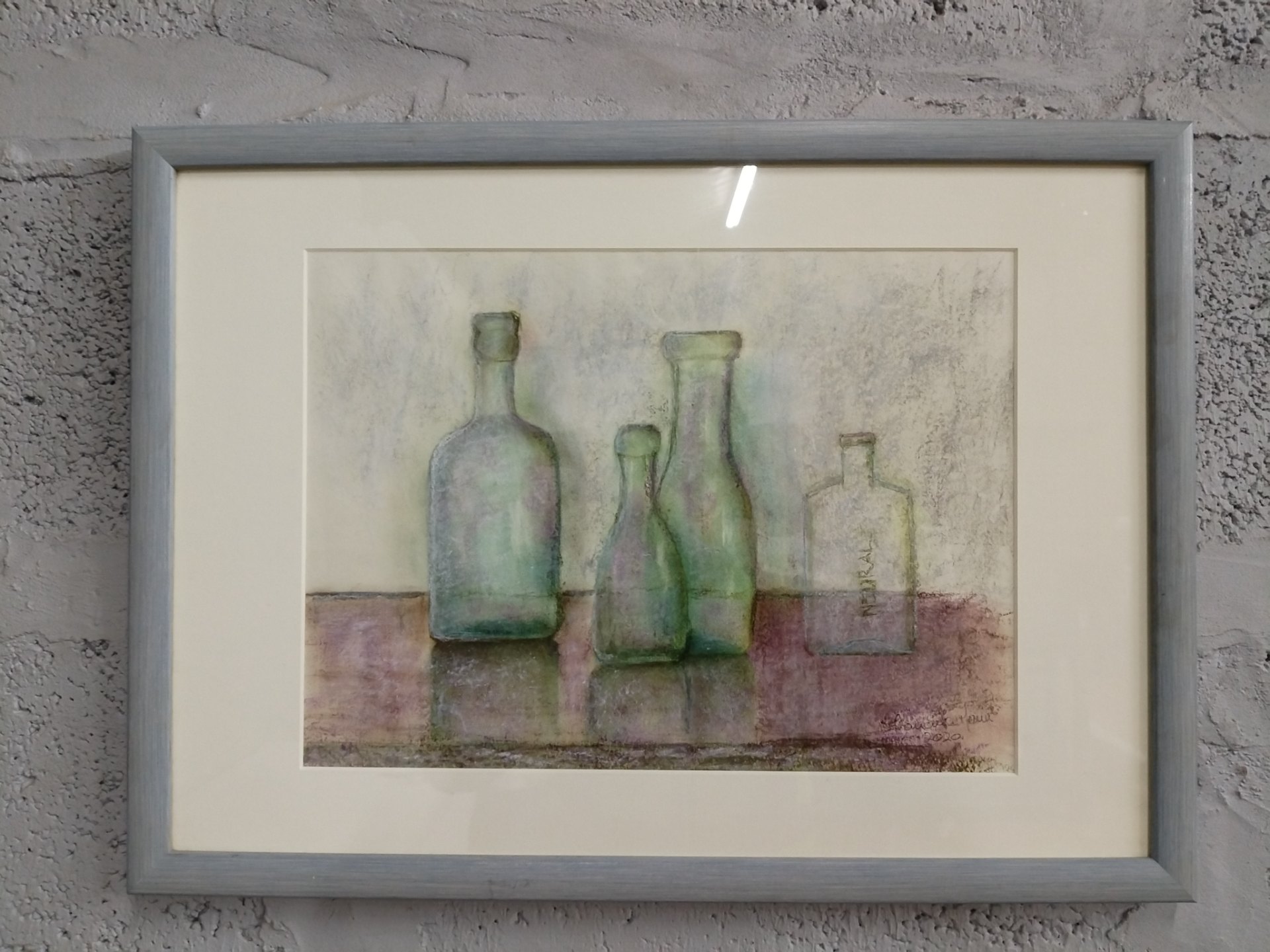 Framed signed limited-edition print – bottle still-life, signed & dated 2020, framed (55 x 40 cm)