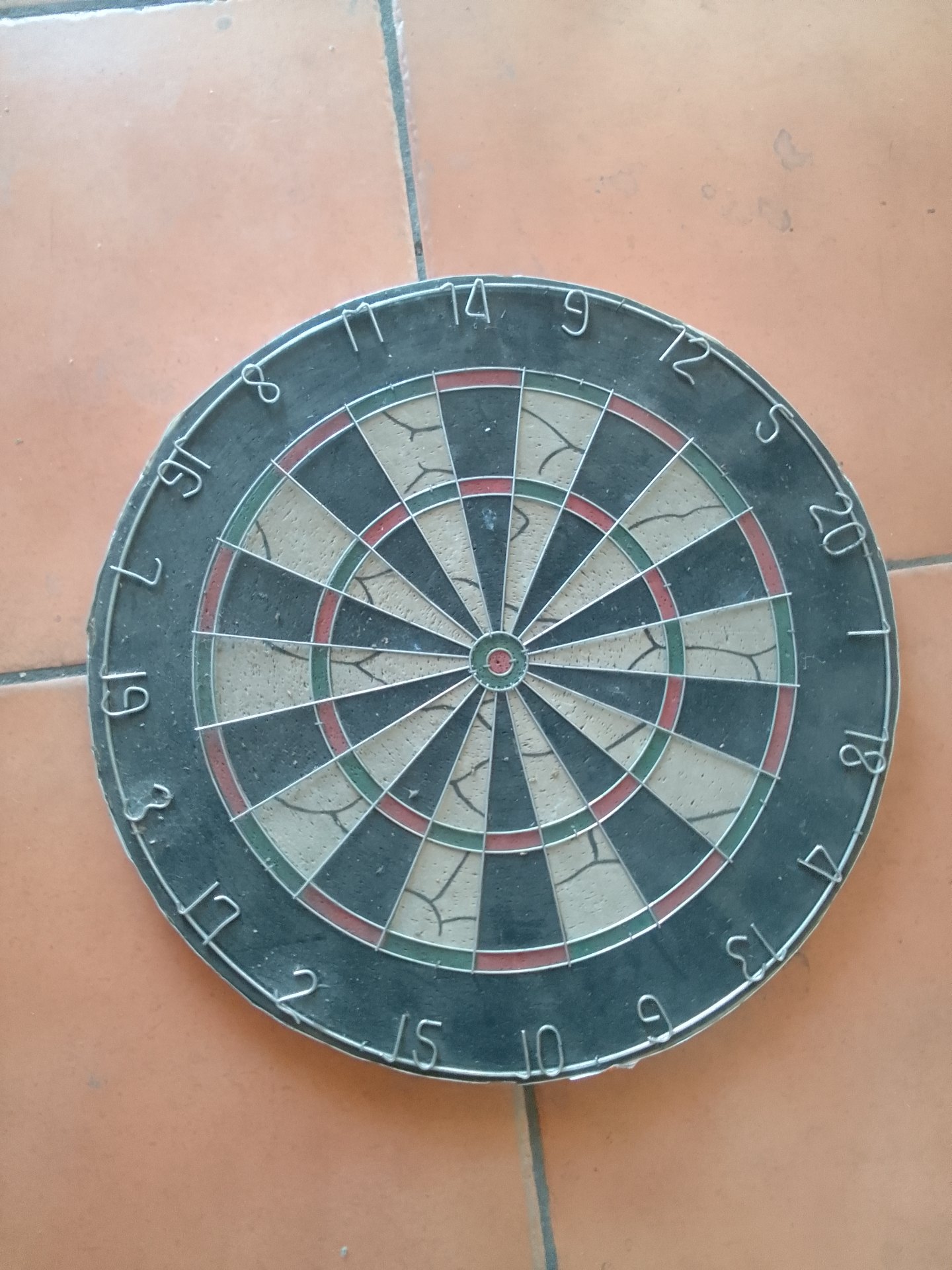 Used Cork Dartboard — Playable with Heavy Surface Cracking, Bent Wires & Edge Chipping