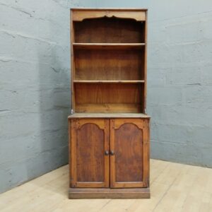 Tall timber dresser / open bookcase with lower two-door cupboard