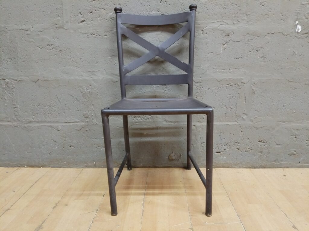 Welded Metal Dining Chair with X-Back — Industrial, Solid Frame, Worn Finish