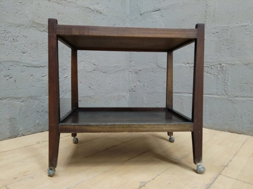 Compact two-tier wooden side table / serving trolley on castors, 52 x 42 x 68 cm