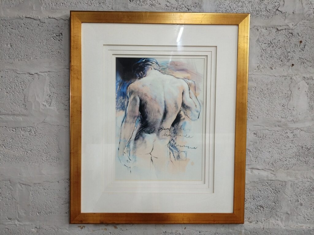 Framed double-matted figure study (glazed) — gold frame, 90 x 110 cm