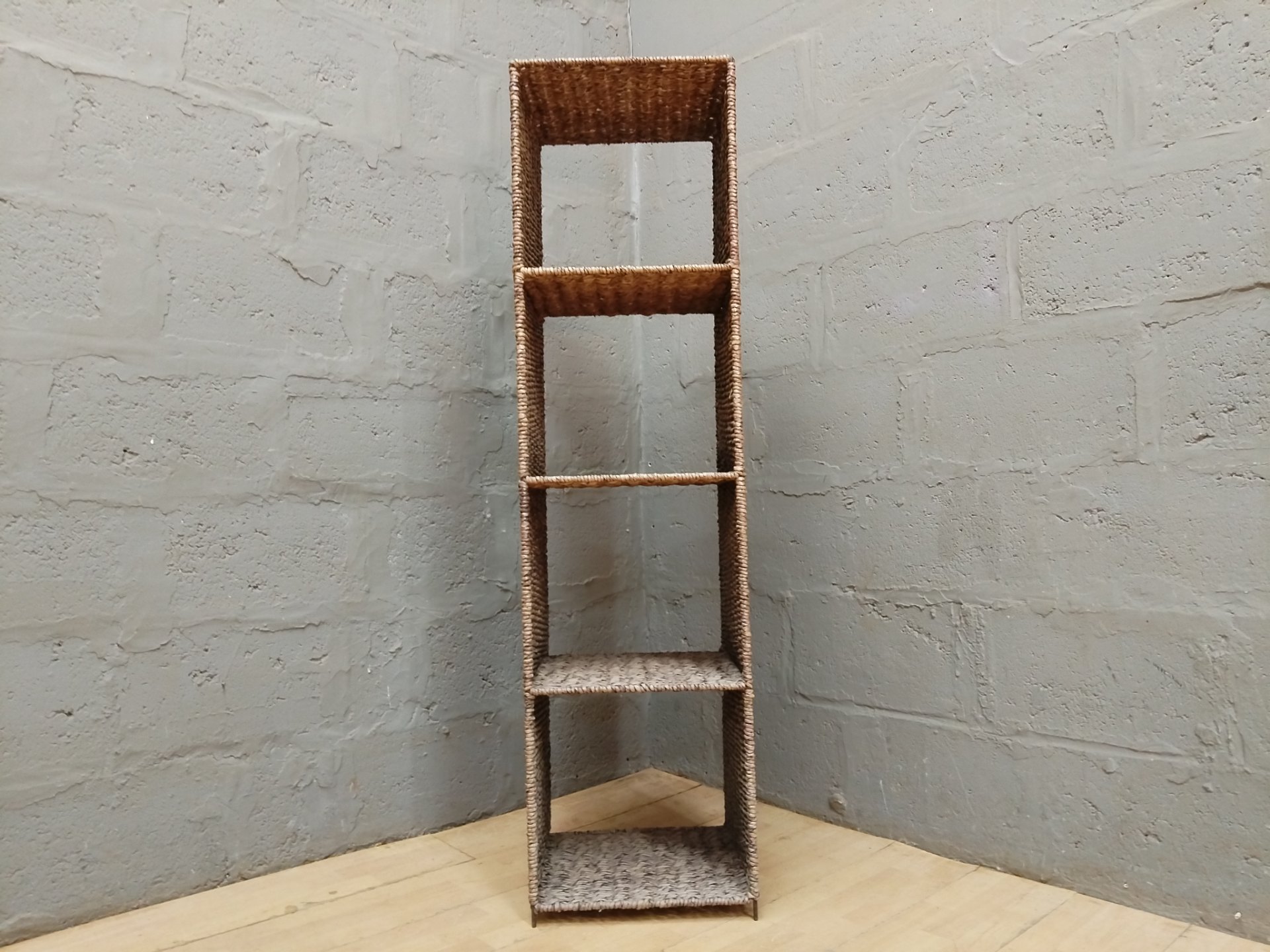 Tall Woven Rattan Wicker 5-Compartment Narrow Shelf — Free‑Standing
