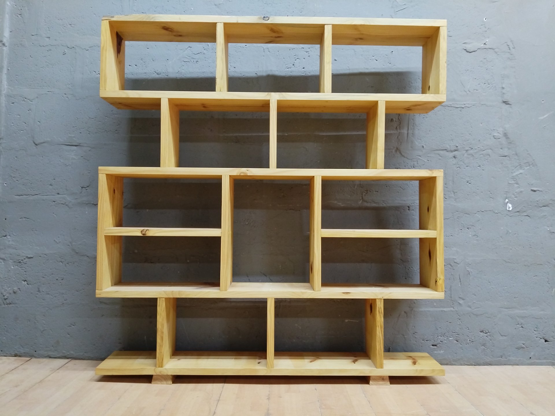 Freestanding Pine Cubed Shelving Unit — 11 compartments, fixed shelves, natural knots