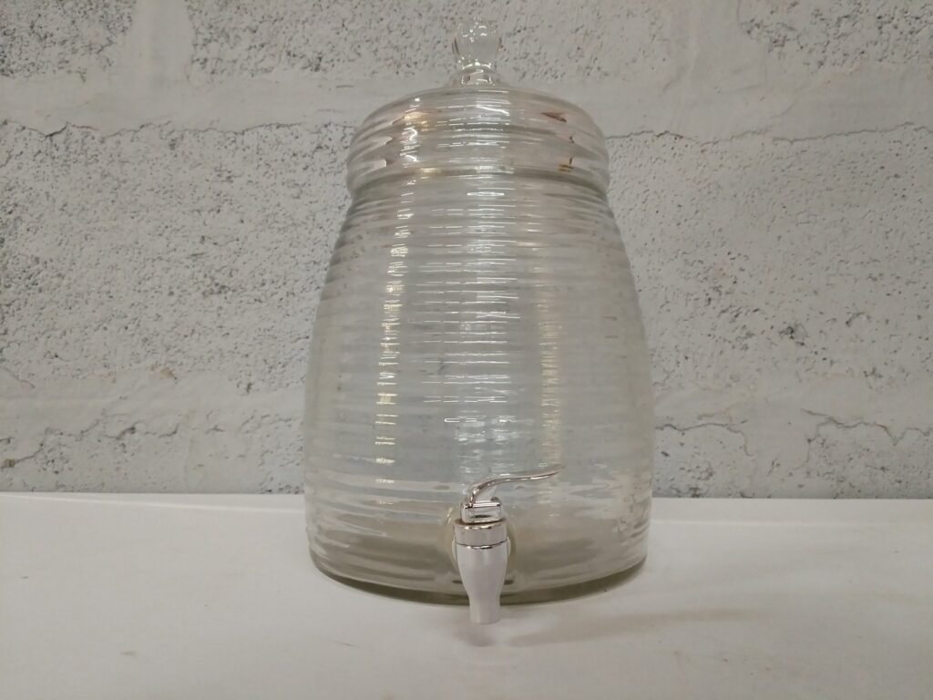 Large Ribbed Glass Beverage Dispenser with Lid & Tested Spigot