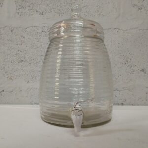 Large Ribbed Glass Beverage Dispenser with Lid & Tested Spigot
