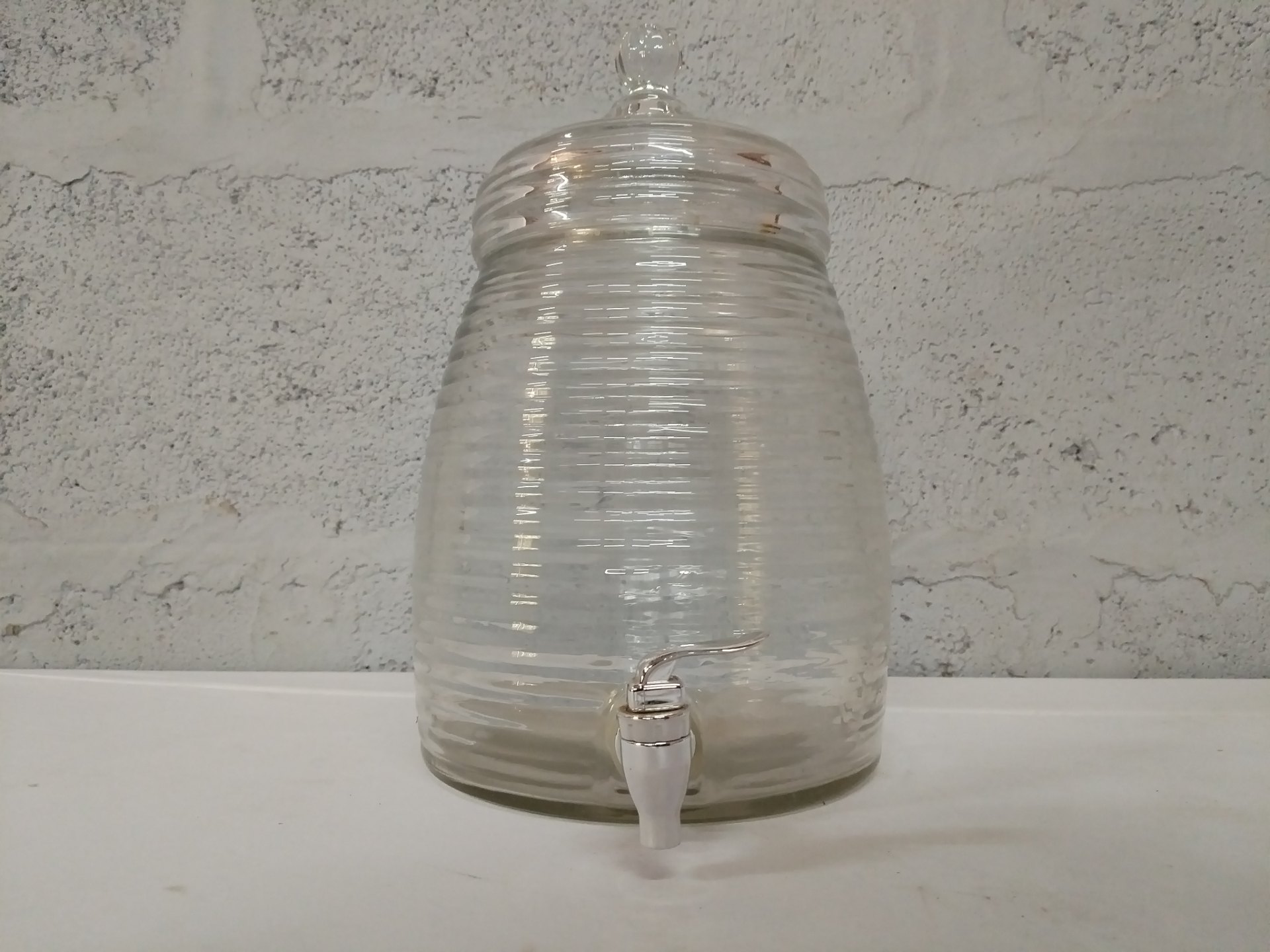 Large Ribbed Glass Beverage Dispenser with Lid & Tested Spigot