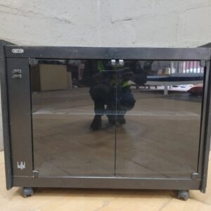 Defy DKC200 buffet / food warmer – labelled, working, mirrored doors, caster-mounted